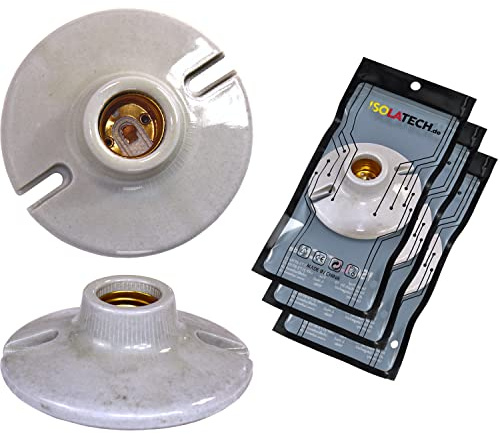 ISOLATECH 3x Casquillo E27 de Pared Cerámico con Orificios de Montaje | Máx. 250V/4A, Para bombillas LED y de bajo consumo, Resistente al calor, Para instalación en hogar y techo
