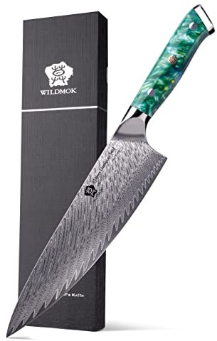 WILDMOK Coltello da chef, Coltello da cucina giapponese in Damasco da 20 cm, Coltelli da cucina VG10 con manico in resina d'acciaio, Coltelli da chef in con confezione regalo