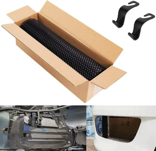 Grille de grille en aluminium, 100 x 33 cm, universelle, grille d'aération pour pare-chocs, étanche et résistant à la corrosion (trou de 3 x 6 mm)+2 Crochets de siège (noir)