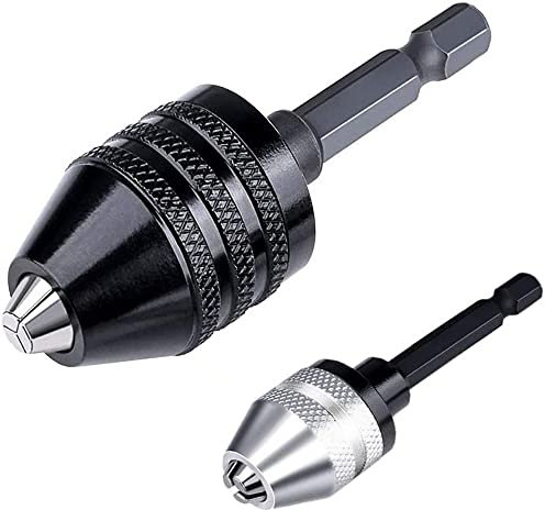 Fixinus Adaptador de portabrocas de 2 piezas, adaptador de broca hexagonal de 1/4 pulgadas, adaptador de portabrocas de impacto, portabrocas sin llave para destornillador de impacto (0.6-8 mm, 0.3-3.6