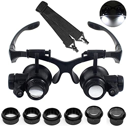 LXIANGN LED Head Mount Magnifier 10X 15X 20X 25X Hands-Free Magnifying Glass Headband Magnifier Visor with Light for Close Work,Jewelry,Craft,Watch,Hobby,Not for Reading