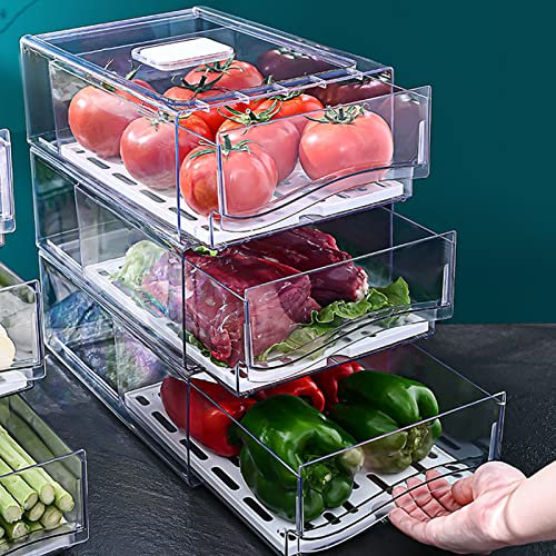 Conteneurs de réfrigérateur Garde-manger Bac de rangement Réfrigérateur Tiroir de rangement Réfrigérateur Fruits Fromage Organisation des aliments Conteneur Poubelle Pull Out Design Cabinet(S)