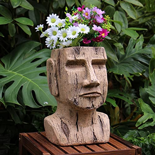 LUVYIMO Osterinsel Kopf Pflanztopf Gesicht Pflanzgefäß Outdoor Garten Statue Verzierungs Harz Kunst Skulptur Blumentopf