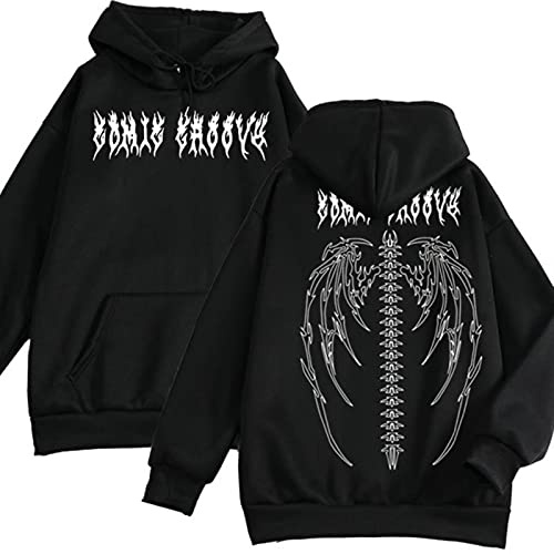 Gothic Oversized Hoodie Långärmad Harajuku Skeleton Sweatshirt Dam Y2K Estetisk Hip Hop Streetwear Vintage Zip Up-kläder-Svart 2,M