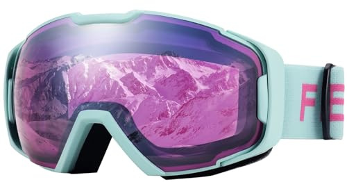 FEISEDY Ski Goggles, OTG Snow Sport Goggles for Adult Youth, Anti-Fog UV400 Protection Bendable Dual-Lenses B2961