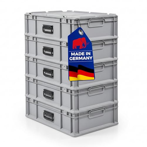 PROREGAL SuperSparSet 5x Eurobox NextGen Portable Made in Germany | HxBxT 18,5x40x60cm | 34 Liter | Grau | Eurobehälter, Transportbox, Transportbehälter, Stapelbehälter