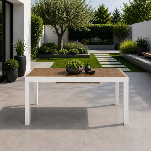 Yellowshop - ELLY tavolo arredo giardino allungabile in alluminio con doghe in HDPE effetto legno L140/200xP90xH75 cm Antracite o Bianco (Bianco)