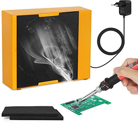 Extracción de humo de soldadura y aspiración de soldadura con absorbedor de humo, 12 V, con 3 filtros de ventilador extra para estación de soldadura, reparación electrónica y taller de bricolaje