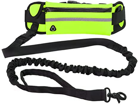 Hund Hands Koppel, för Utomhusjogging Promenader Nattlöpning, med Dragkedja Reflekterande, Löparkoppel Midjeväska Pack, Justerbart Midjebälte, 5 Färger (yellow)