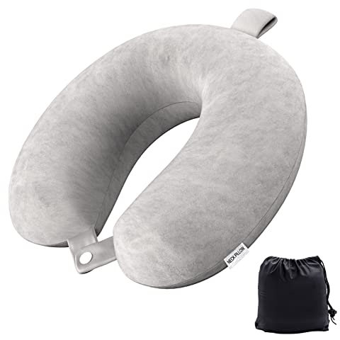 Senders Reisekissen Memory Schaum Nackenkissen leicht Schnellpackung für Flugzeug Zug Auto Reisen Camping Nackenstützkissen (Light Grey)