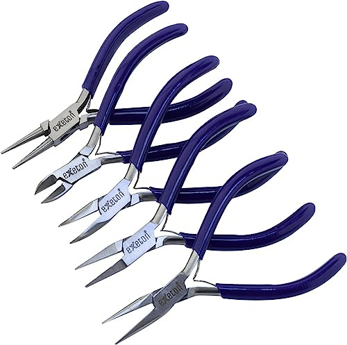 Exeton Jewelry Pliers, Exeton Set of 5 Professional Jewelry Making Pliers Tools Craft Pliers Set Wire Wrapping Tools for Jewelry Making (Blue, 15cm)