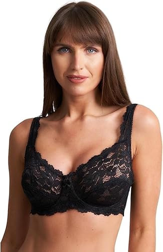 COSHAL® Women's Lace Push Up Bra Womens Underwired Braltte Full Coverage Bras Soft Cups Floral Lace Women Non-Padded Bra with Adjustable Straps Womens Everyday Bra (UK, Cup & Band, 40, B, Black)