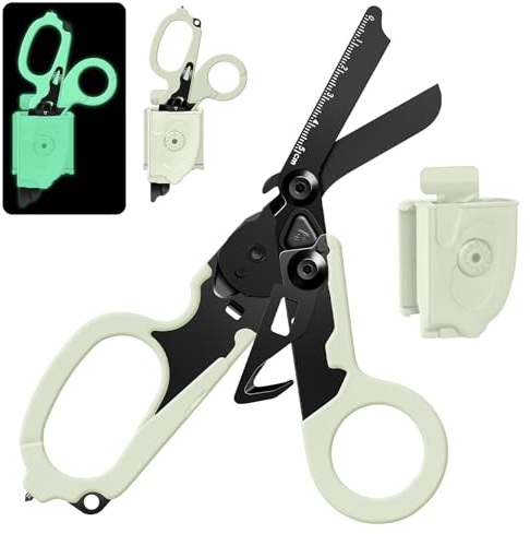 Ciseaux d'urgence avec coupe-sangle et brise-verre Pinces à ciseaux pliables en acier inoxydable, outils de sauvetage pour camping en plein air…
