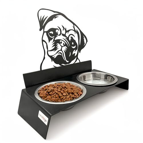 Hundenapf mit Hundekopfdesign – 2er Set Futternäpfe für Futter & Wasser – rutschfest, Leicht zu Reinigen – Perfekt für Katzen & Kleine Hunde, Spülmaschinenfest (Mops)