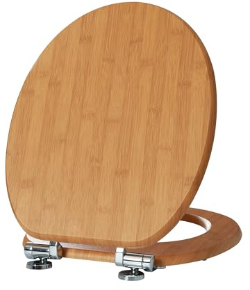 SAINOS, Asiento de inodoro de bambú con dispositivo de descenso automático, tapa de inodoro de madera, calidad estable, fácil limpieza (bambú)
