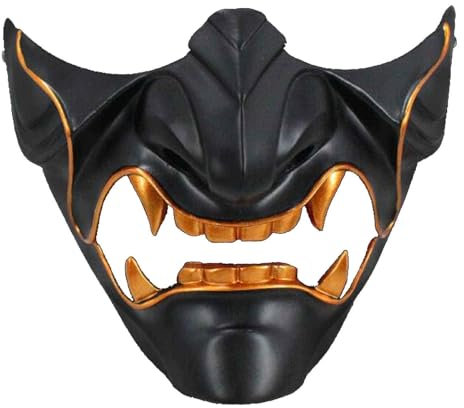 Charmgle Demi-masque japonais de samouraï Tsushima en résine pour Halloween, déguisement de fête (noir)