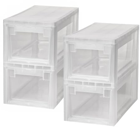 Kreher 4 Schubladenboxen 7 Liter, erweiterbare Ordnungsboxen mit Schublade, Kunststoff, Transparent, 19.6 x 39 x 16 cm