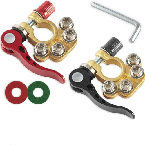 1 paio di morsetti batteria, 12V 4-Way Quick Release Car Battery Clamp con rondelle chiave esagonali, per SAE/JIS Tipo A Post, compatibile con auto, furgoni, camion
