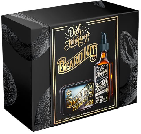 Dick Johnson Bartpflegeset für Männer – Veganes Bartöl und Bartwachs mit Whiskey-Vanille-Duft – Natürliche Pflege mit Jojoba- und Arganöl – Geschenk für stilbewusste Bartträger – Made in Finland