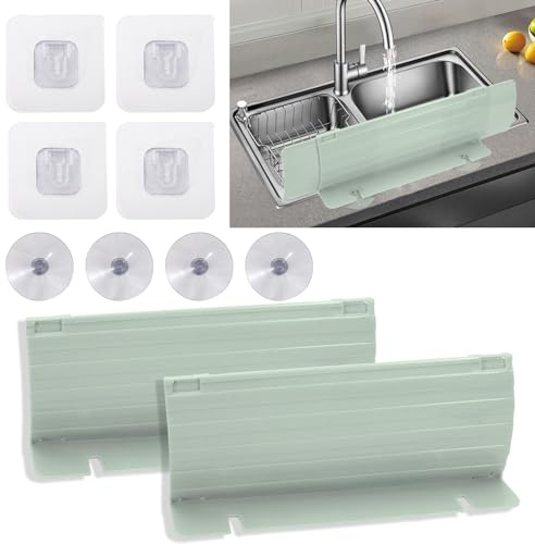 LELE LIFE 2 Stück erweiterbarer Spritzschutz für Küchenspüle, 28 cm - 50 cm, verstellbare Länge, Wasserspritzschutz für Küchenspüle und Waschbecken, 2 Installationsmöglichkeiten (grün)