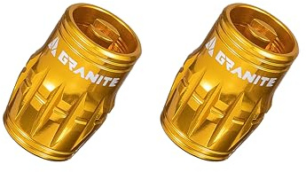 Granite Juicy Nipples Schrader Kappen mit Kern-Entferner, 2 Pcs (Gold) | CNC-Alu, zugleich Staubkappe, Knopf zum schnellen Luftablassen, für Rad und Auto