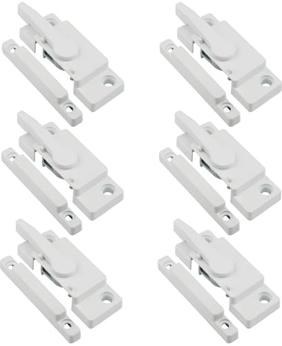 6 Pack Window Sash Locks,Window Latch Cam Action White Window Locks for Double Hung Security Viny Window Latches with Keeper Diecast,Replacement Parts for Vertical and Horizontal Sliding Windows