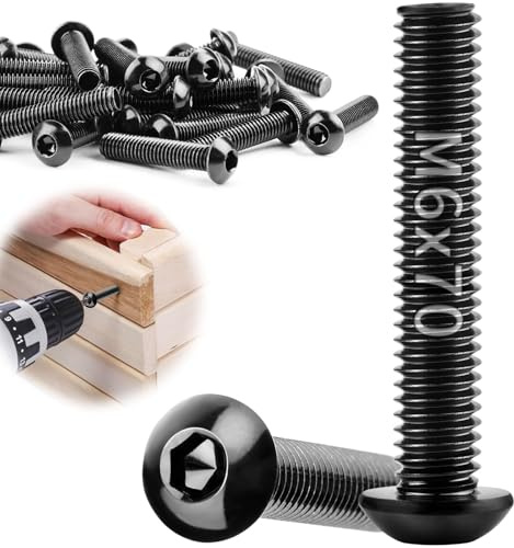 TXXATX M6x80mm Vis Noire 10pcs Vis à Tête Plate M6 Acier Inoxydable 304 | Vis à Métaux Tête Bombée, Boulons à Tête Hexagonale, Filetage Complet, pour Réparation de Meubles, Montage, Entretien