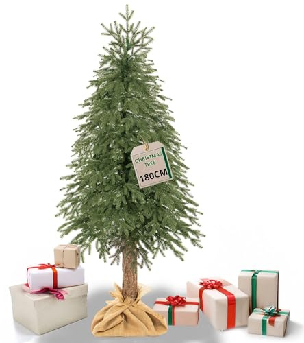 SPRINGOS Weihnachtsbaum mit Naturstamm 180 cm Naturgetreu Dichte Zweige Baumständer und Jutestoff Künstlicher Tannenbaum Wie Echte Fichte In EU Hergestellt