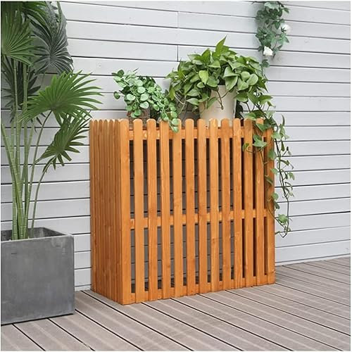 Zaunabdeckung für Klimaanlagen, für den Außenbereich, Schutzabdeckung für Kondensationseinheit, mit Heizkörper- und Jalousien-Gitter-Design, Holzfarbe, 102 x 41 cm Größe