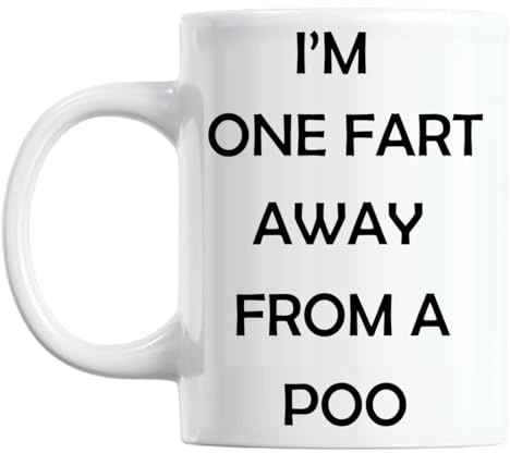 Gift Island Novelty Adult Gifts One Fart Away from A Poo Mug - Rude Mugs for Men & Women, Funny Coffee Gift Toilet Humor Joke, What to Get Dad for Christmas, 11oz Ceramic Cup, Silly Pranks Ideas