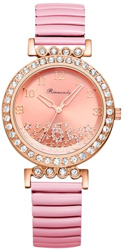 Oidea Womens Stretch Band Watch: Fashion Cubic Zirconia Diamond Dial Elastic Strap Watches Large Clear Number Easy Reader Watch Waterproof Casual Business Ladies Wristwatch