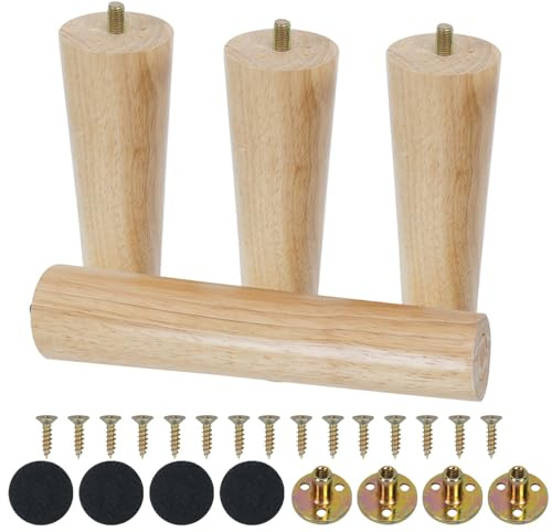 FOGAWA Premium Möbelfüße Holz für Sofas, Tables, Cabinets - 4 Stück Tapered Möbelfüße Holz 20cm - Solid Holzbeine für Möbel - Ideal for Möbel, Tisch, Schrank - Premium Quality Möbelbeine