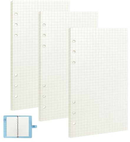 135 Blätter Ringbucheinlagen A6,A6 Nachfüllpapier,3 Pack A6 Papier Kariert Nachfüllbar,6 Löcher A6 Nachfüllbare Refill Paper,Nachfülleinlagen Loose Notizpapier für Binder Notizbuch Tagbuch Skizze