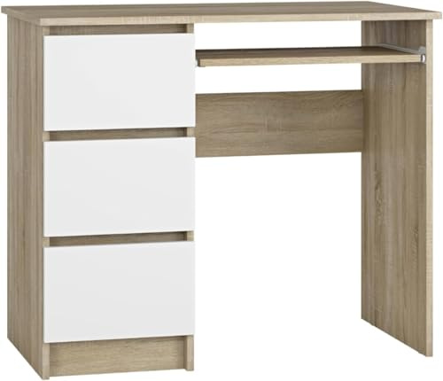 Shefa Line Cina Schreibtisch mit Schubladen - 3 praktische Schubladen für optimale Organisation - Bürotisch Computertisch 90x50 cm Kleiner Arbeitstisch Kinderschreibtisch mit Stauraum - Modern Sonoma