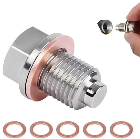 SOGHO Bouchon De Vidange D'huile Magnétique,M14 x 1,5 Bouchon Vidange d'huile Magnétique en Acier Inoxydable avec 5 Pièces Rondelle Joint Cuivre en Cuivre Remplacement