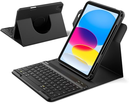 Inateck Hülle mit Tastatur iPad 11(A16)/10. Gen, magnetisch drehbar | Kompatibel mit iPad 11 A16 2025 11, iPad 10 Generation 2022 10.9, 360° drehbar, Stiftfach, abnehmbar