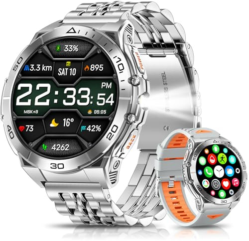 PODOEIL Smart Watch for Men, 1.6 AMOLED Smartwatch with Flashlight, 116 Sports Modes, 600mAh Battery, Waterproof Watch with Heart Rate/SpO2/Sleep Monitor, Watches for Android iPhone