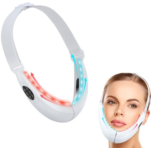 AILEDA Reductor de Papada Masajeador Facial Electrico, EMS Masajeador Facial Shapping con Caliente, Lifting y Reafirmante con Fototerapia Roja y Azul
