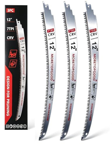MORETOPGOOD 3PCS Arc Edge Reciprocating Saw Blade, 300mm 7TPI Japanese Teeth with Curved Edge Wood Pruning Saw Blades for Tree Trimming, Wood Cutting