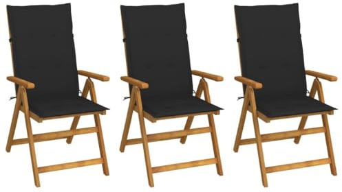 Mimdixy Lounge Sessel Balkonstuhl,Klappbare Gartenstühle 3 STK. mit Auflagen Massivholz Akazie