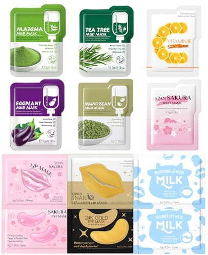 Benaewa 12 Pcs Face Mask Skincare Set, Skincare Set Including 3 Face, 3 Eye and 3 Lip Masks for Teenagers, Girls