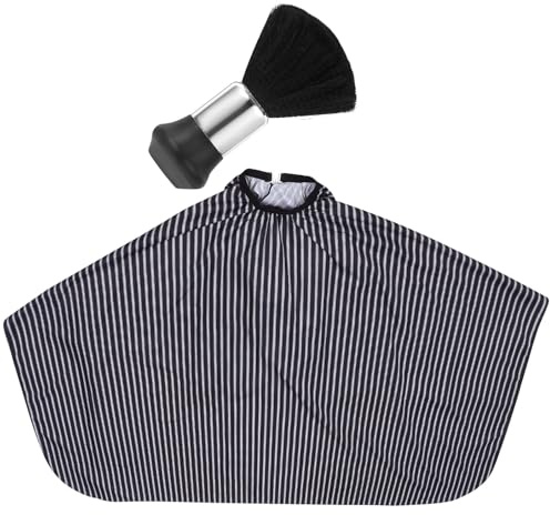 DECOMELODY Capa Para Cortar Cabello y Plumero De Cuello 1 Unidad Tamaño Ajustable Antimota Unisex Para Peluquería y Barbería Cuello Elástico Flexible Negro Rayas