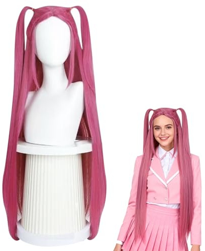 Peruk cosplay, dellyy anime kostym peruker barn, jägarperuker för kvinnor flickor, lång flätperuk, cosplay peruk för & karneval temafester (rosa)