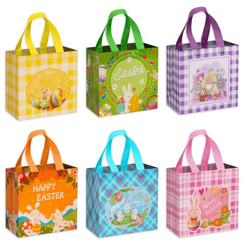 6 Stück Geschenktüten Ostern,Ostereiersuche Taschen mit Griffen,Wiederverwendbare Geschenktüten Ostern für Kinder Party Supplies Süßigkeiten Geschenke Säcke