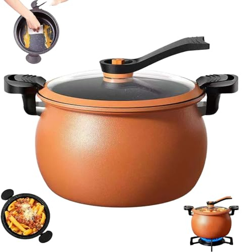 MYDZSWZX Olla a presión Antiadherente Multifuncional de Gran Capacidad, Olla a 8 Cuartos, Superficie, Tapa Vidrio Visual, fácil Limpiar, cocción rápida(Orange)