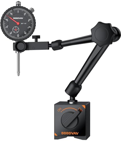 BOBOVAV Dial Indicator with Magnetic Base Set, 0-1 Range & 0.001 Resolution, 3-Joint 176Lbs Stand with 3/8 Clamping Hole & Plastic Storage Box for Machining Calibration Inspection