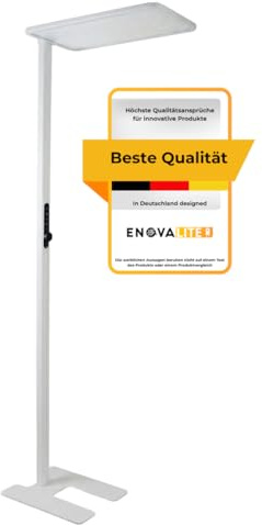 ENOVALITE Büro Stehleuchte LED Up/Down mit Licht- & Bewegungssensor | Stehlampe in Weiß dimmbar, Deckenfluter Büro 150W 11000lm, 4000K Neutralweiß, UGR<16 blendarm, CRI 98