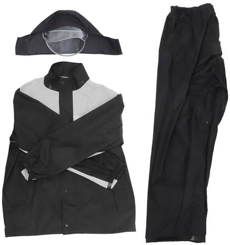 GALPADA Combinaison de Pluie pour Moto Imperméable pour Hommes Veste de Pluie pour Motards Hommes Moto PU Adhésif 1 Set Noir Motard Extérieur Coupe-Vent Facile à Enfiler