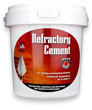 Meeco's Red Devil 610 Refractory Cement - Pre-Mixed Fiber-Reinforced High-Temp Silicate Mortar for FireBrick & Masonry Joints - Withstands Temperatures Up to 3000°F (0.5 Gallon) - Made in The USA
