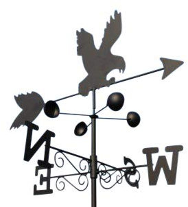 Wetterfahne - Adler aus Stahl mit Erdspieß und Wandhalterung.